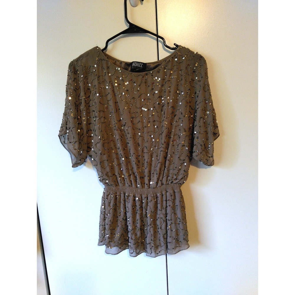 Adrianna Papel Mesh Sequined Cinched Waist Top Size S Y2K Evening Indie Sleeze